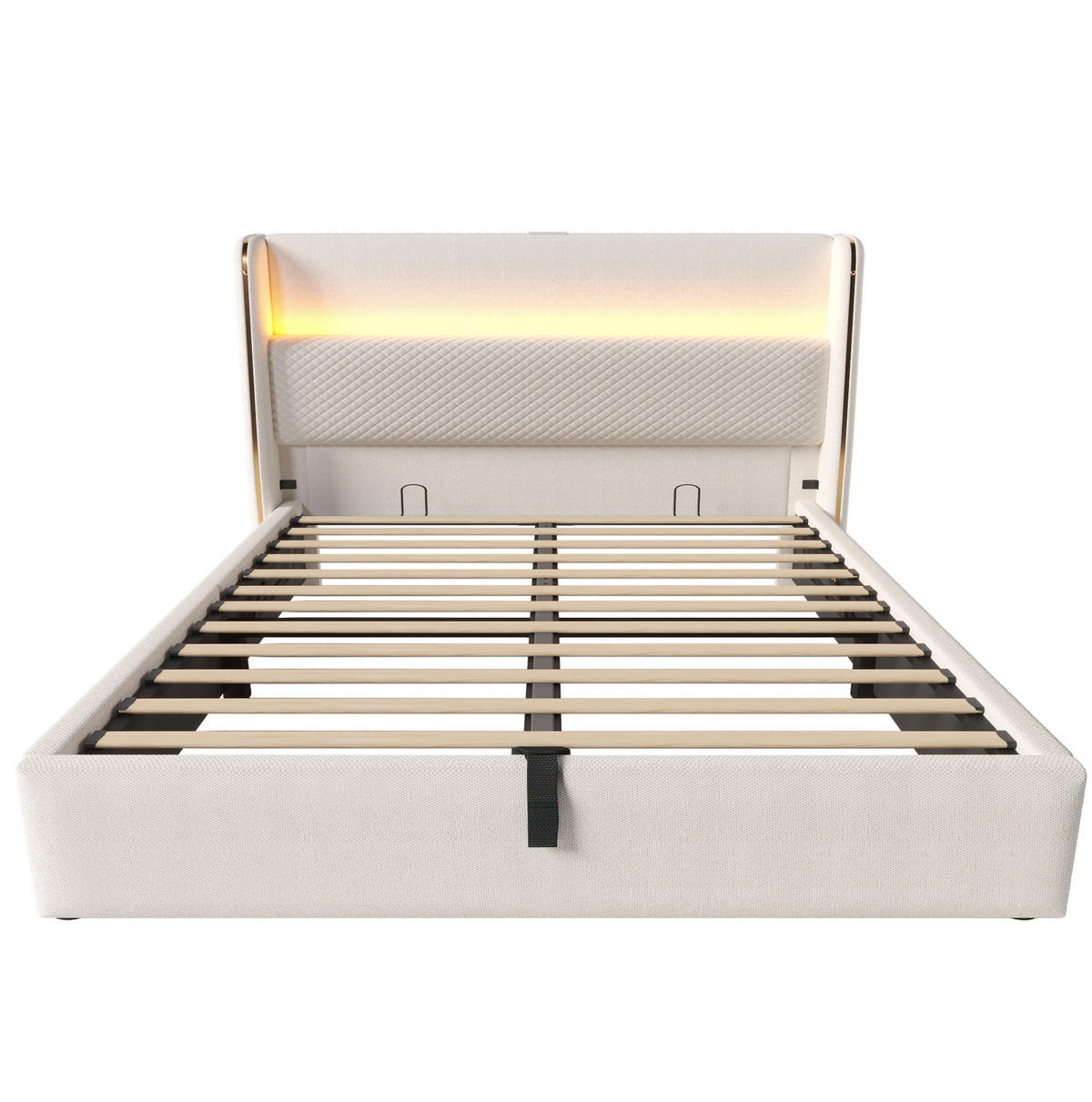 POLSTERBETT aus Leinen 140x200 cm in Beige mit LED & USB/Type-C & Stauraum - Beige, Textil (140/200cm) - Modfu