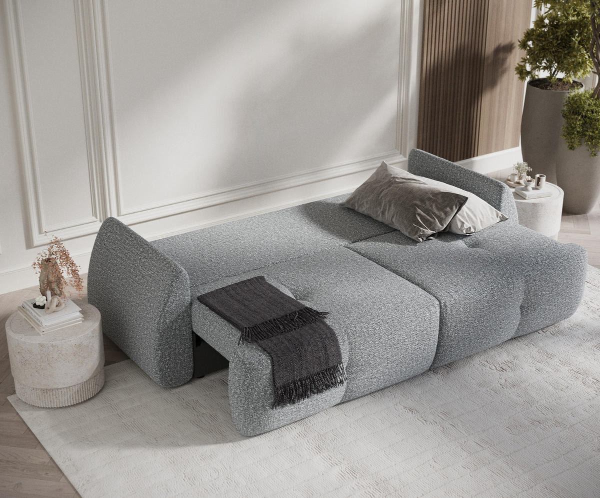 SCHLAFSOFA Loca Grau Plüschstoff - Schwarz/Grau, Holz/Holzwerkstoff (248/92/103cm) - Maison de Reve