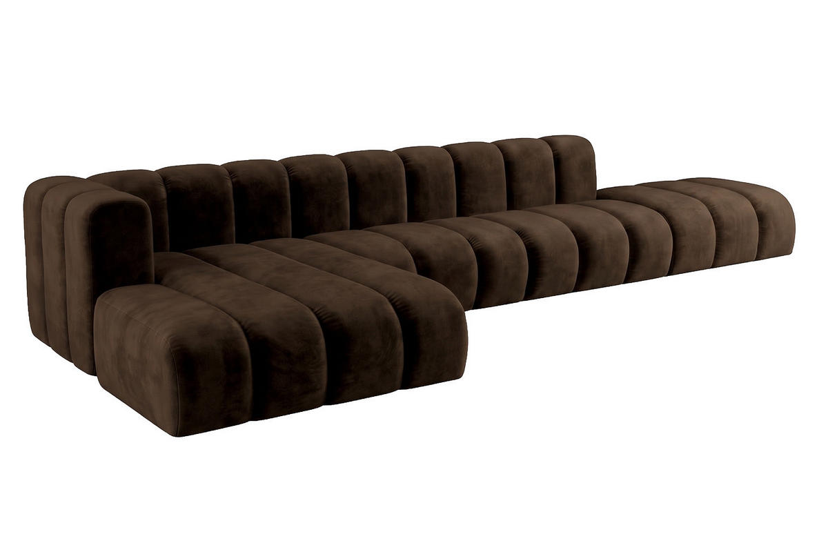 ECKSOFA Modulares In L-Form Mit Hocker, Velvet-Stoff Riviera, Schokolade, Links, GRAND - Braun, Holz (386/179cm) - Kaiser Möbel