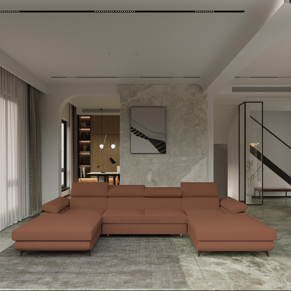 ROHOVÁ SEDAČKA DETTI měděná - černá/měděná, kov/dřevo (339/190cm) - MASSENO