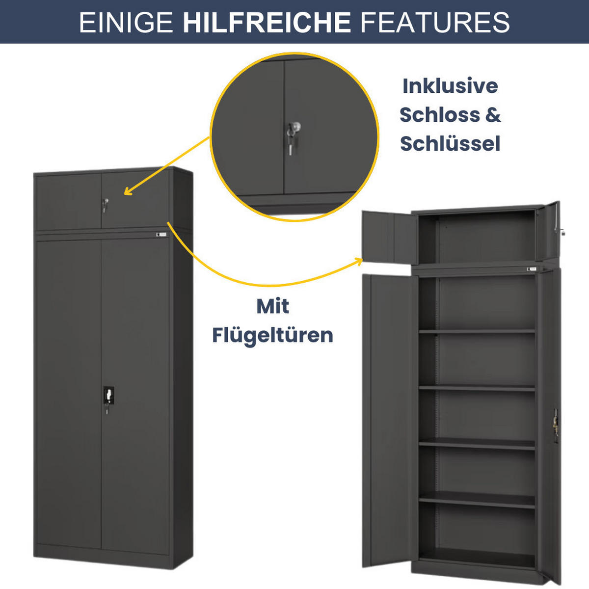 SCHRANKERWEITERUNG Aktenschrank mit 2 Flügeltüren 38x90x40cm Anthrazit - Anthrazit, Metall (90/38/40cm) - DELUKE