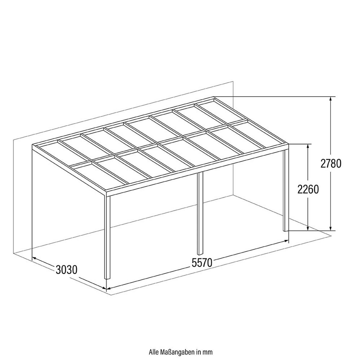 TERRASSENÜBERDACHUNG SOLIS - Farbe: Grau, Größe: 557 / 564 x 303 / 300 x 278 / 226 cm - Grau, Kunststoff (557/278/303cm) - Home Deluxe