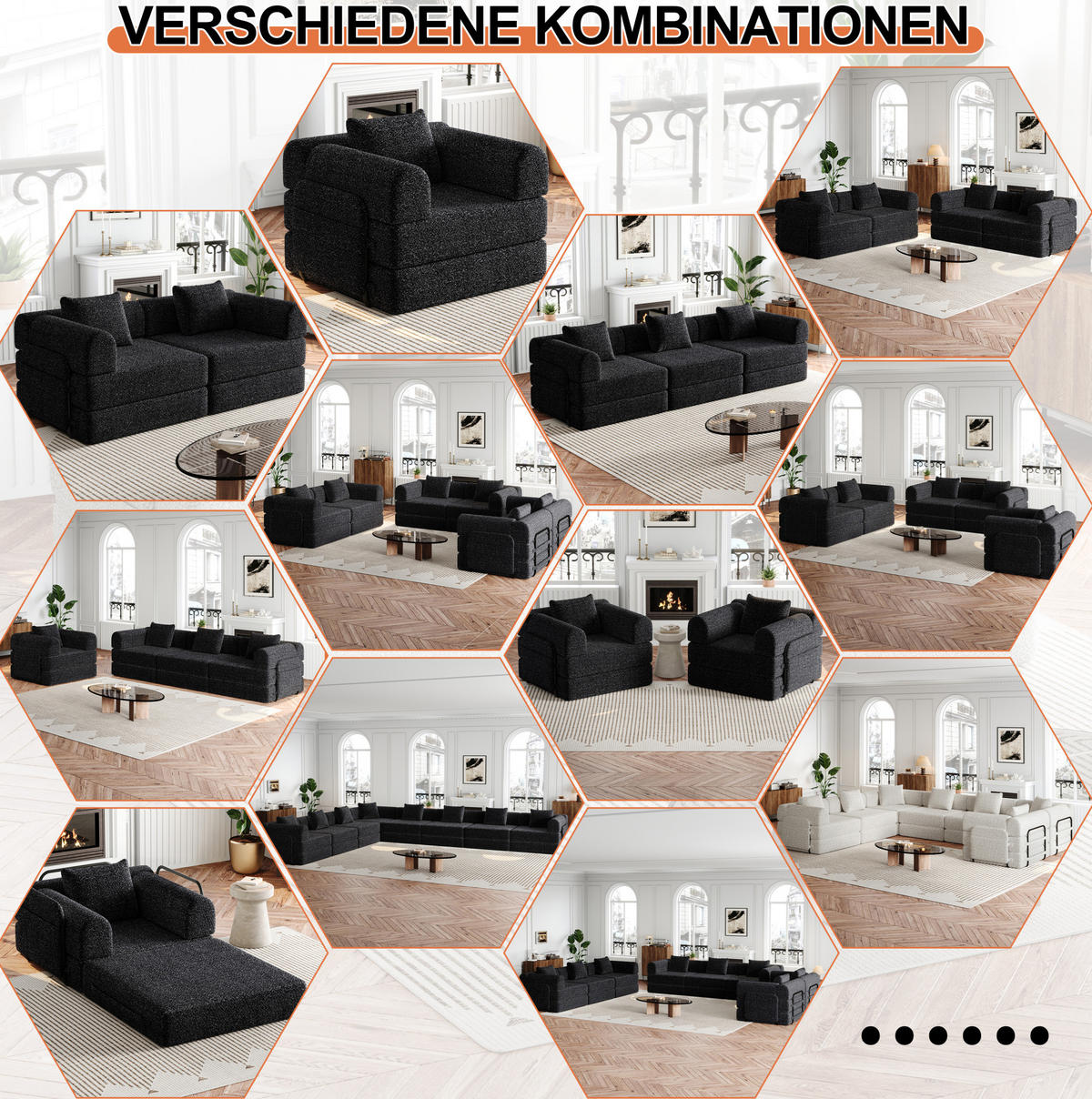 SITZGARNITU Chenille 2-in-1 mit Ablagefach in der Armlehne Schwarz - Schwarz, Textil (181.6/49.5/94cm) - OKWISH