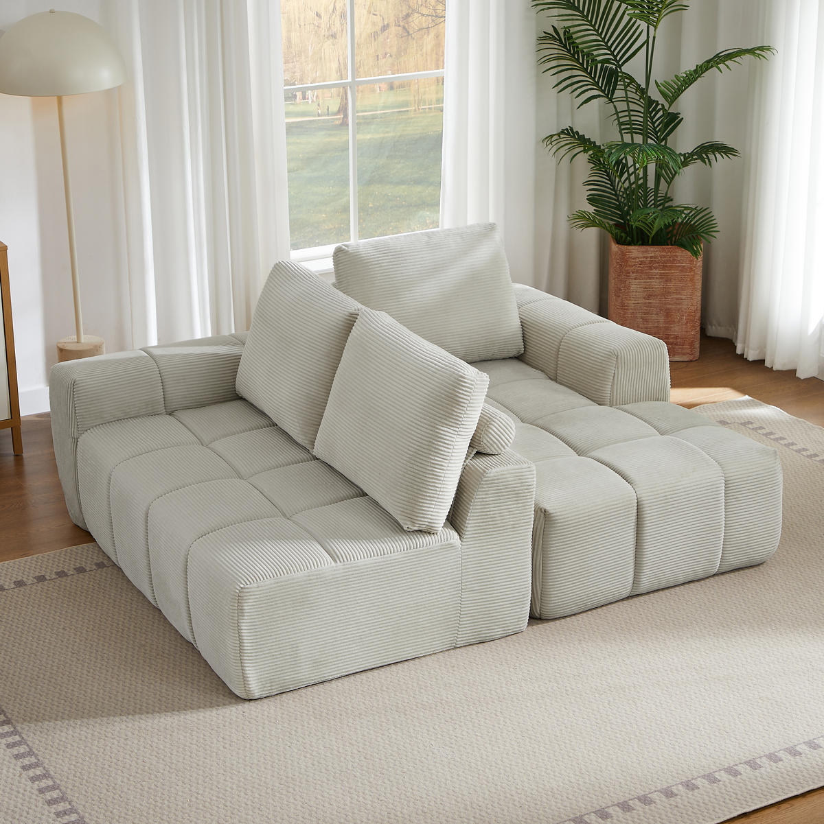 ECKSOFA Cord Beige - Beige, Textil (255/162cm) - WISHDOR