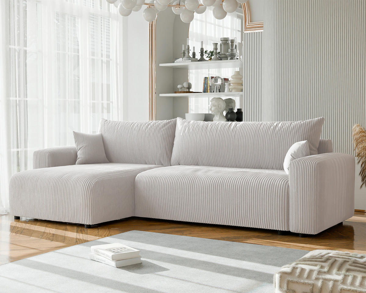 ECKSOFA mit Schlaffunktion und Bettkasten, Beige - Beige, Holzwerkstoff/Textil (145/278cm) - Idohome