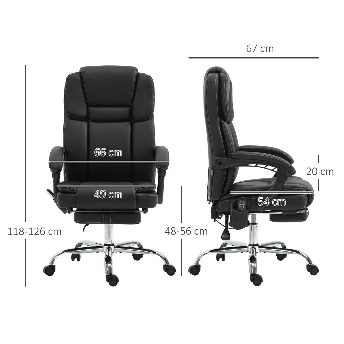 BÜROSTUHL mit Massagefunktion PC-Stuhl mit Heiz-, Liegefunktion Schwarz - Silberfarben/Schwarz, Kunststoff/Metall (67/126/66cm) - Vinsetto