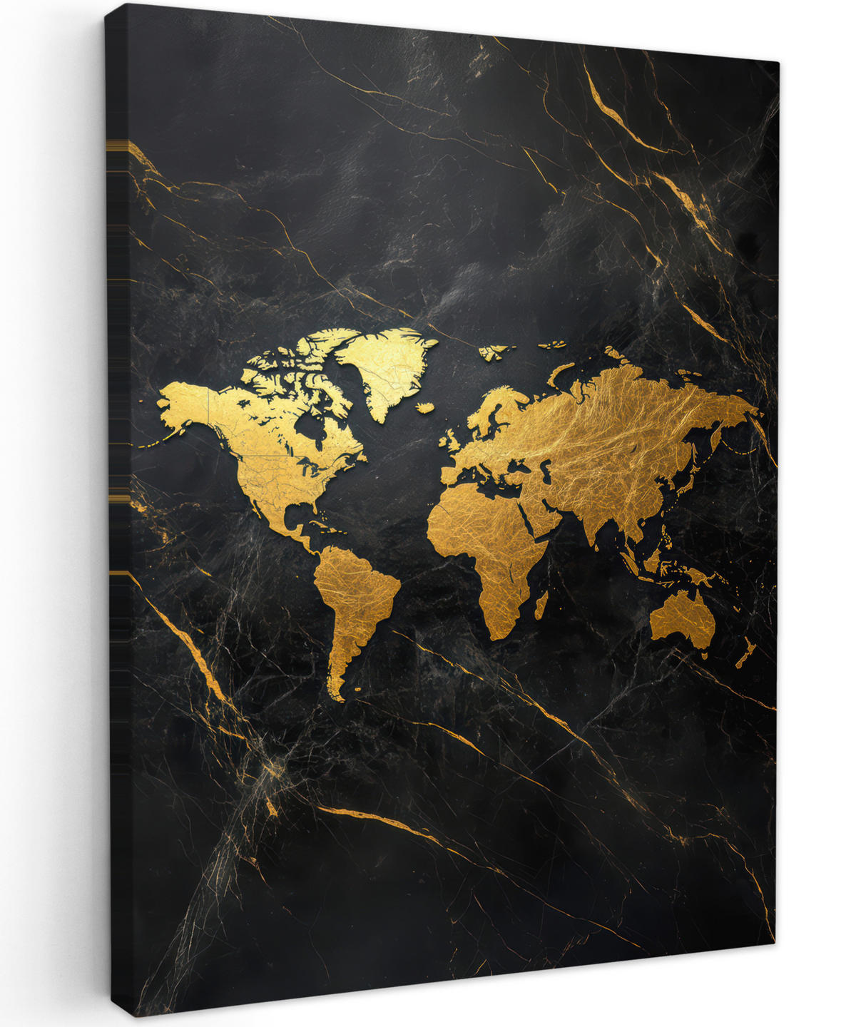 LEINWANDBILD Weltkarte - Gold - Marmor 60x80 cm - Goldfarben, Textil (60/80cm) - MuchoWow