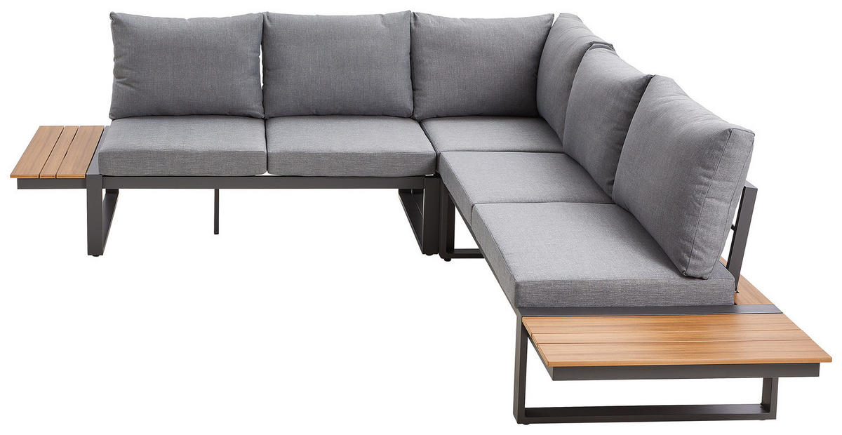 GARTENSITZGRUPPE - Polywood / Polyester - Braun / Grau - 5-teilig - Braun/Grau, Holzwerkstoff/Textil - home24