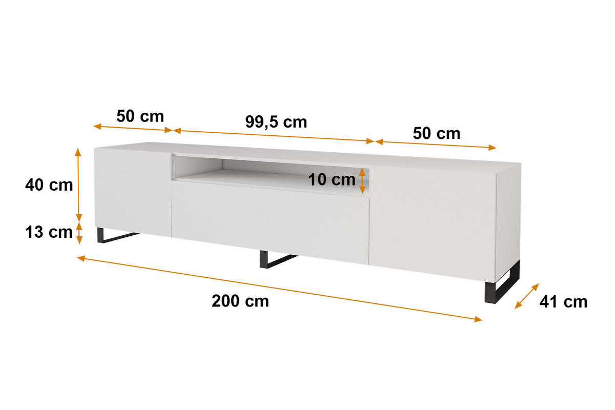 LOWBOARD ELIO-S 200x53x41 cm - Weiß - Schwarz/Weiß, Holzwerkstoff (200/53/41cm) - ALTDECOR