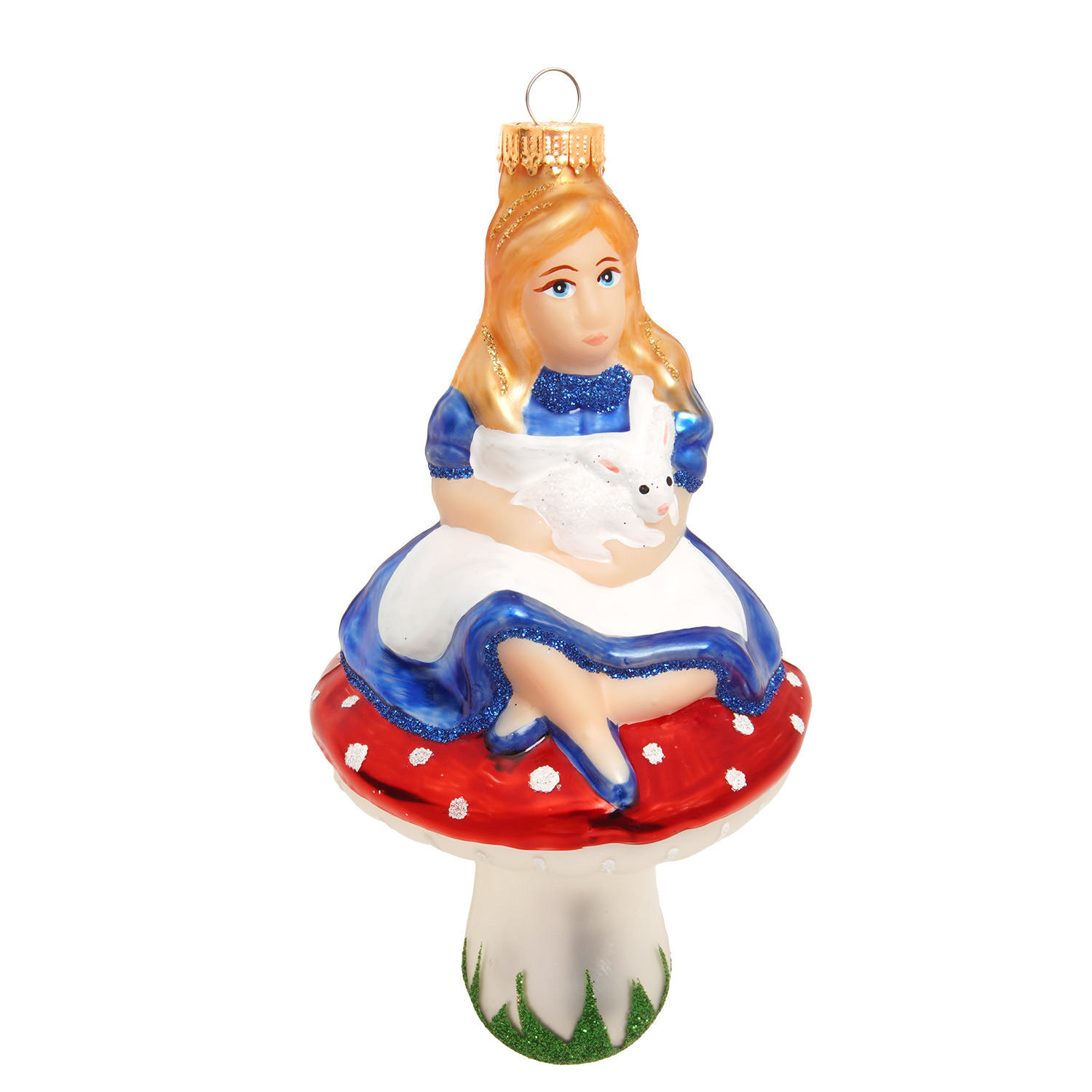 CHRISTBAUMSCHMUCK Alice auf dem Pilz Mehrfarbig 15cm (Glas / 1 Stk.) - Multicolor, Glas (7/15/7cm) - Krebs Glas Lauscha