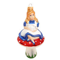 CHRISTBAUMSCHMUCK Alice auf dem Pilz Mehrfarbig 15cm (Glas / 1 Stk.) - Multicolor, Glas (7/15/7cm) - Krebs Glas Lauscha