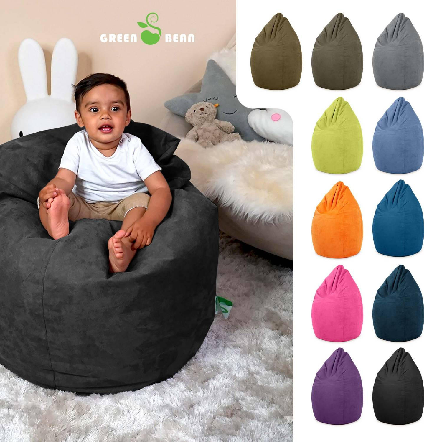 SITZSACK "Drop" 60x60x90cm - 220L - Schwarz, Textil (60/90/60cm) - Green Bean