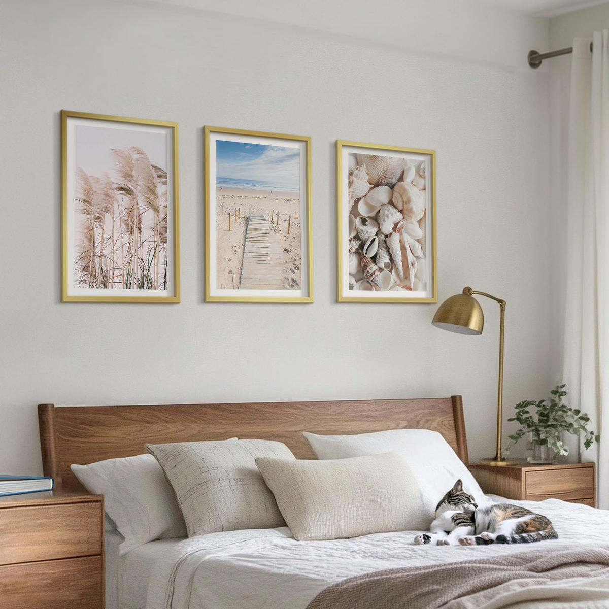 BILDER SET 3er Set - 40x60 cm Goldrahmen - Strandmuscheln Seegras - Goldfarben, Kunststoff (40/60cm) - TULUP