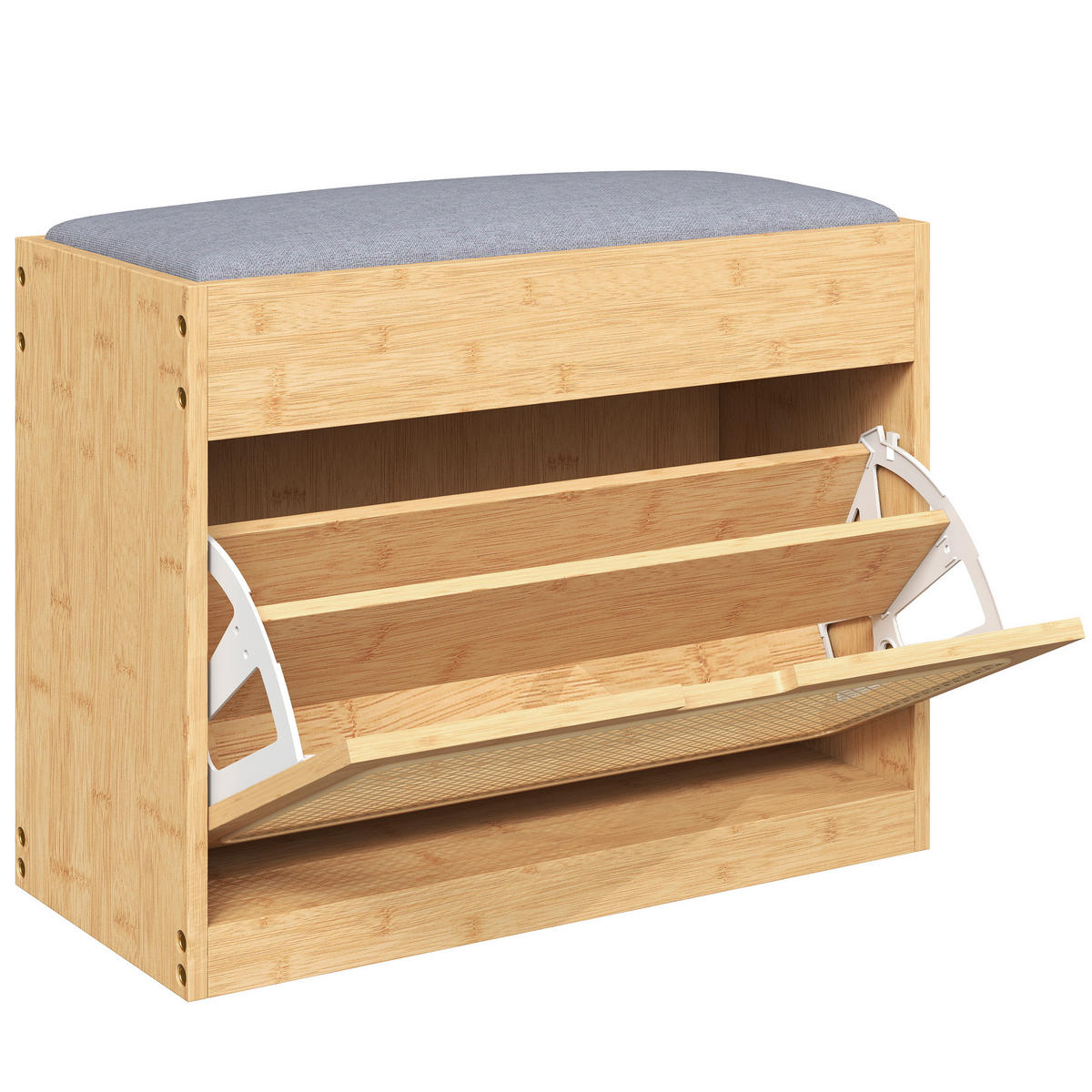 SCHUHBANK DE-16825 Bambus mit Rattantür & Polster Naturholz - Naturfarben, Naturmaterialien (63/48/29cm) - ComfortXL