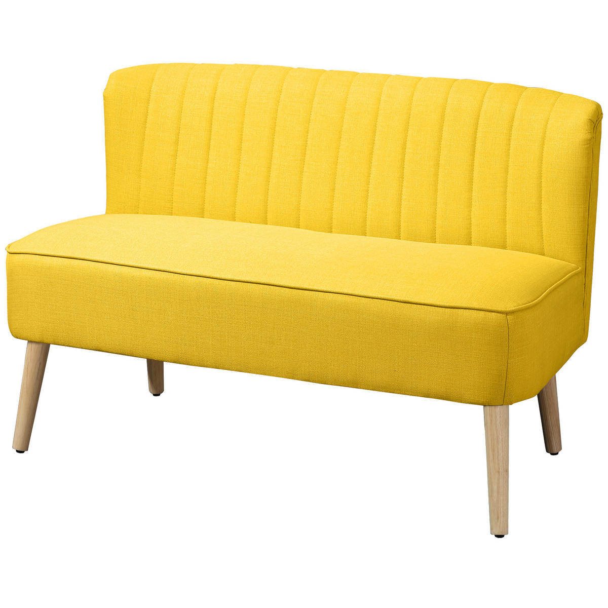SOFA, 2-Sitzer, Leinenoptik, ohne Armlehnen, Holzbeine, gelb, 117x56,5x77cm - Multicolor, Holzwerkstoff (117/77/56.5cm) - FORIOUS