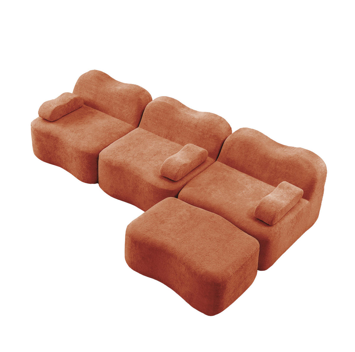 ECKSOFA 288/167/70 cm orange aus Samt mit modularer Wellenform und Ottomane - Orange, Textil (167/288cm) - OKWISH