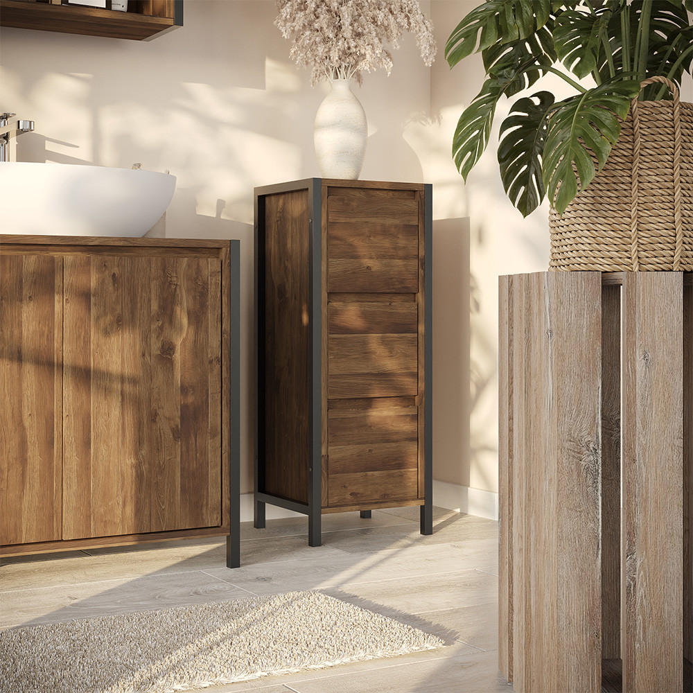 Thumbnail - Vicco Midischrank, Eiche, Schwarz, Holzwerkstoff, 3 Schubladen, Rechteckig, 30x80x30 cm, Badezimmer, Badezimmerschränke,...