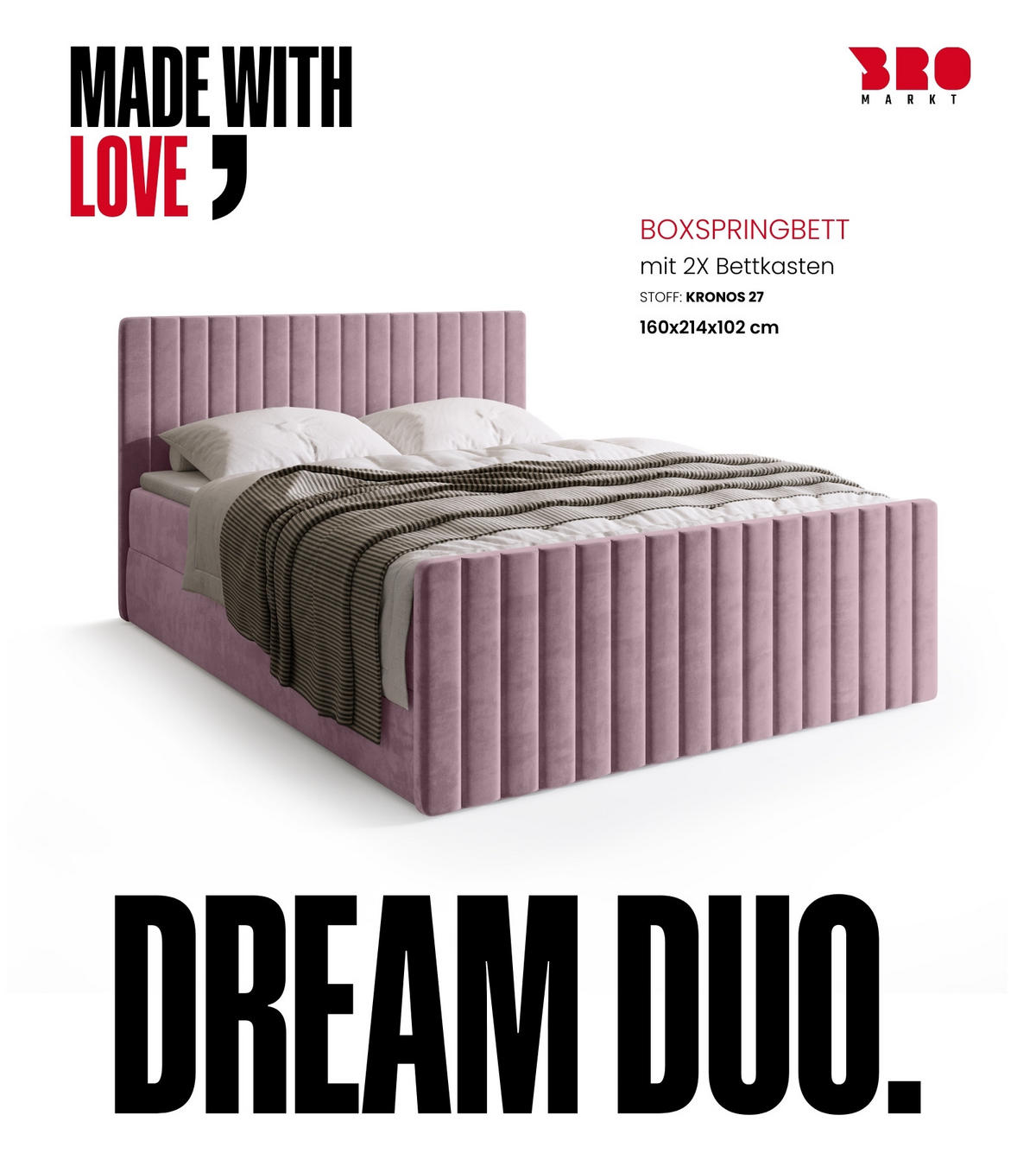 BOXSPRINGBETT Dream Duo mit Topper 160/200 Puderrosa - Rosa, Kunststoff (160/200cm) - Bromarkt
