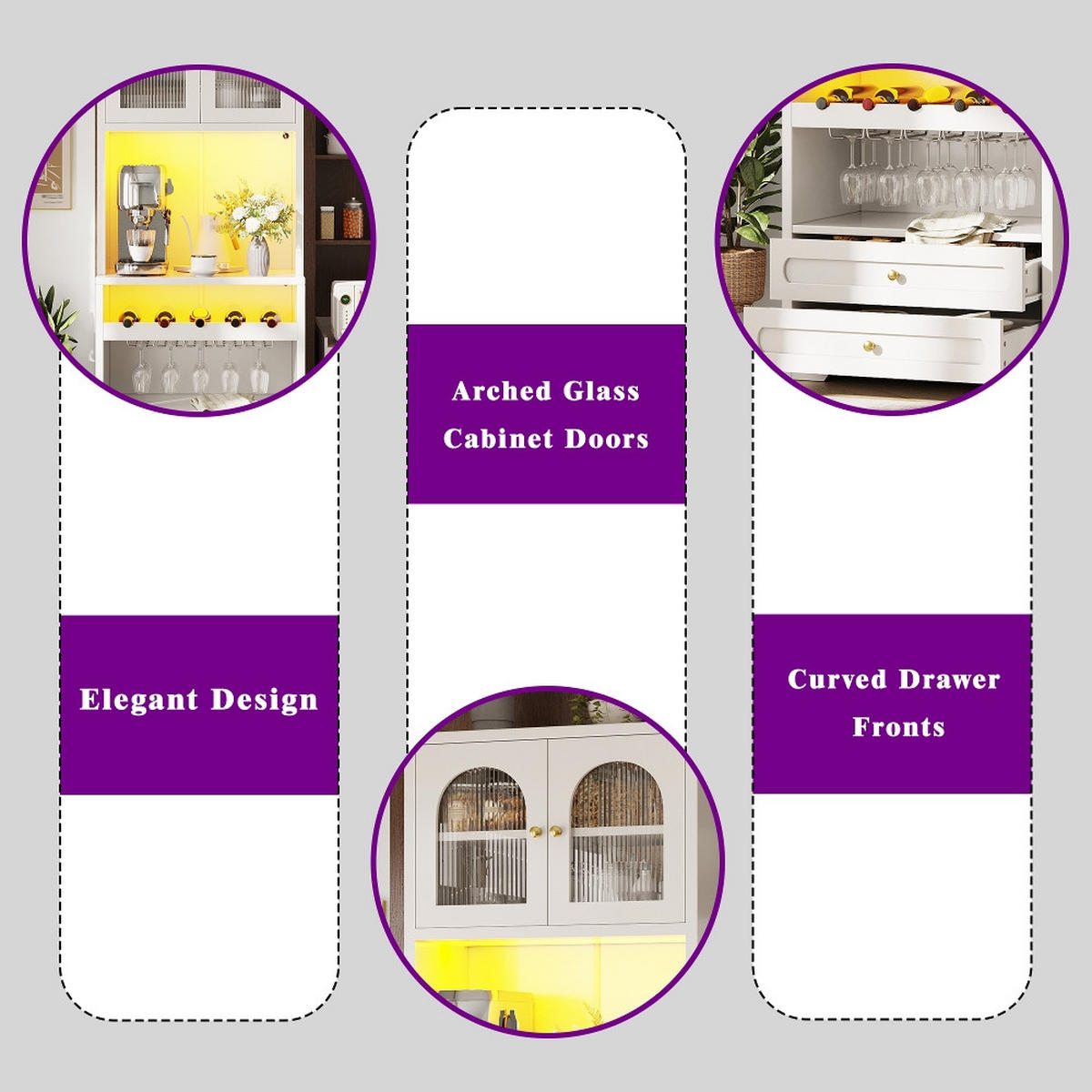 KÜCHENSCHRANK, Vitrinenschrank mit Glastüren, LED-Beleuchtung & Weinregal, MDF/Metall, 140/180/40 cm - Weiß, Kunststoff (40/180/140cm) - Rolipo