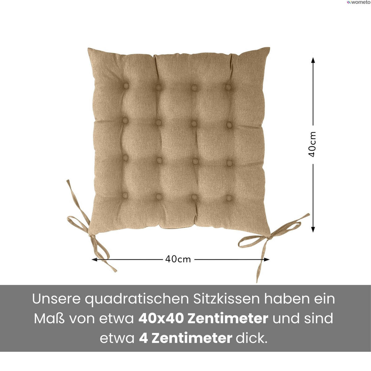 SITZKISSEN 2er Set 16-Punkt beige 40/40 cm mit Steppung und Halte-Bändern - Beige, Textil (40/40/4cm) - wometo