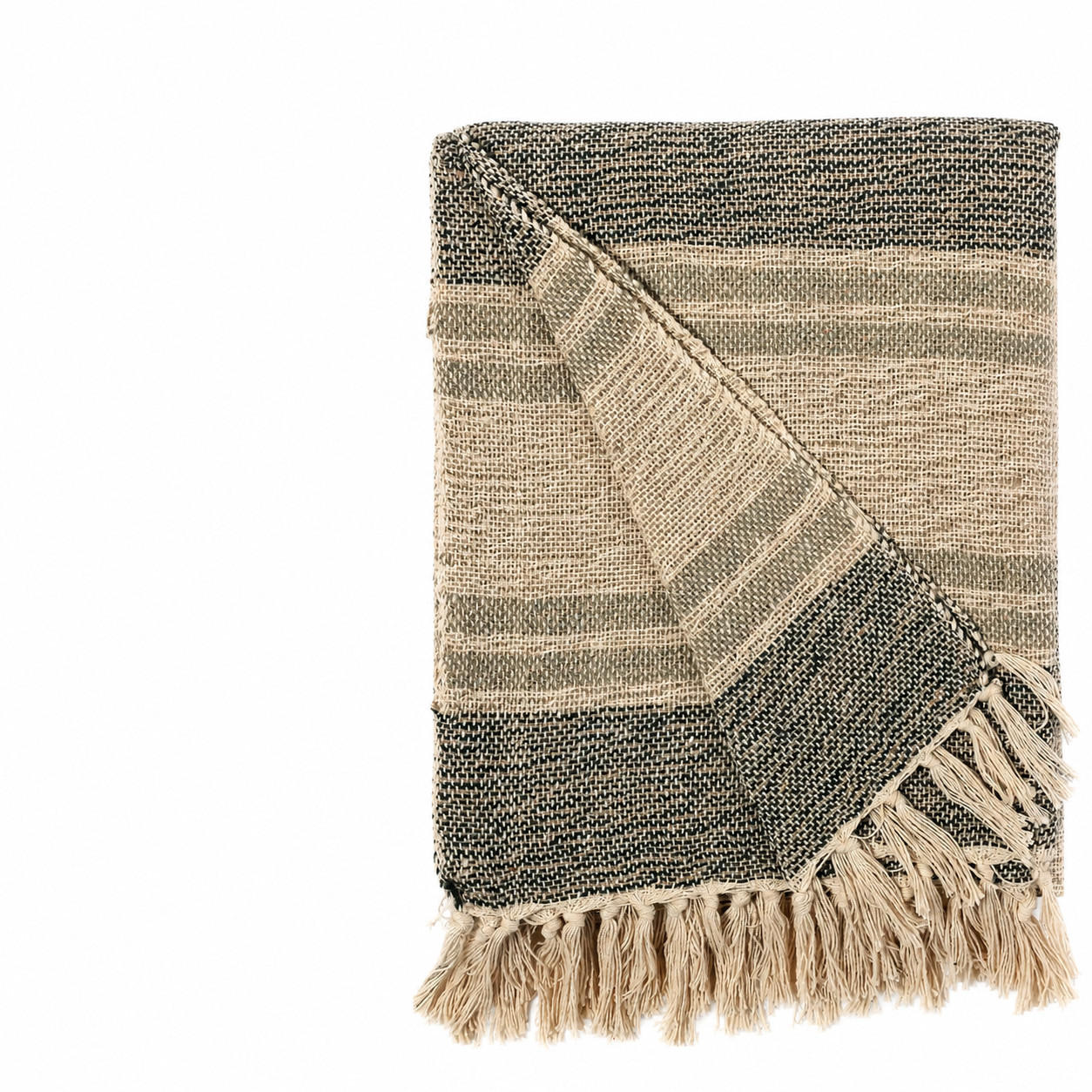 WOHNDECKE Baumwolle 130x170 cm Mit Fransen – Green/Sage - Multicolor, Naturmaterialien (130/170cm) - AU Maison