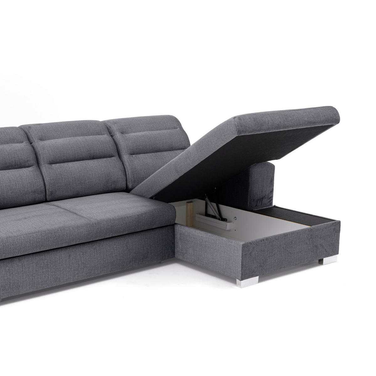 ECKSOFA U-Form CLOUD U Links mit Schlaffunktion 120x252 Velours Dunkelgrau - Dunkelgrau/Silberfarben, Holz/Kunststoff (320/103/202cm) - Muffo