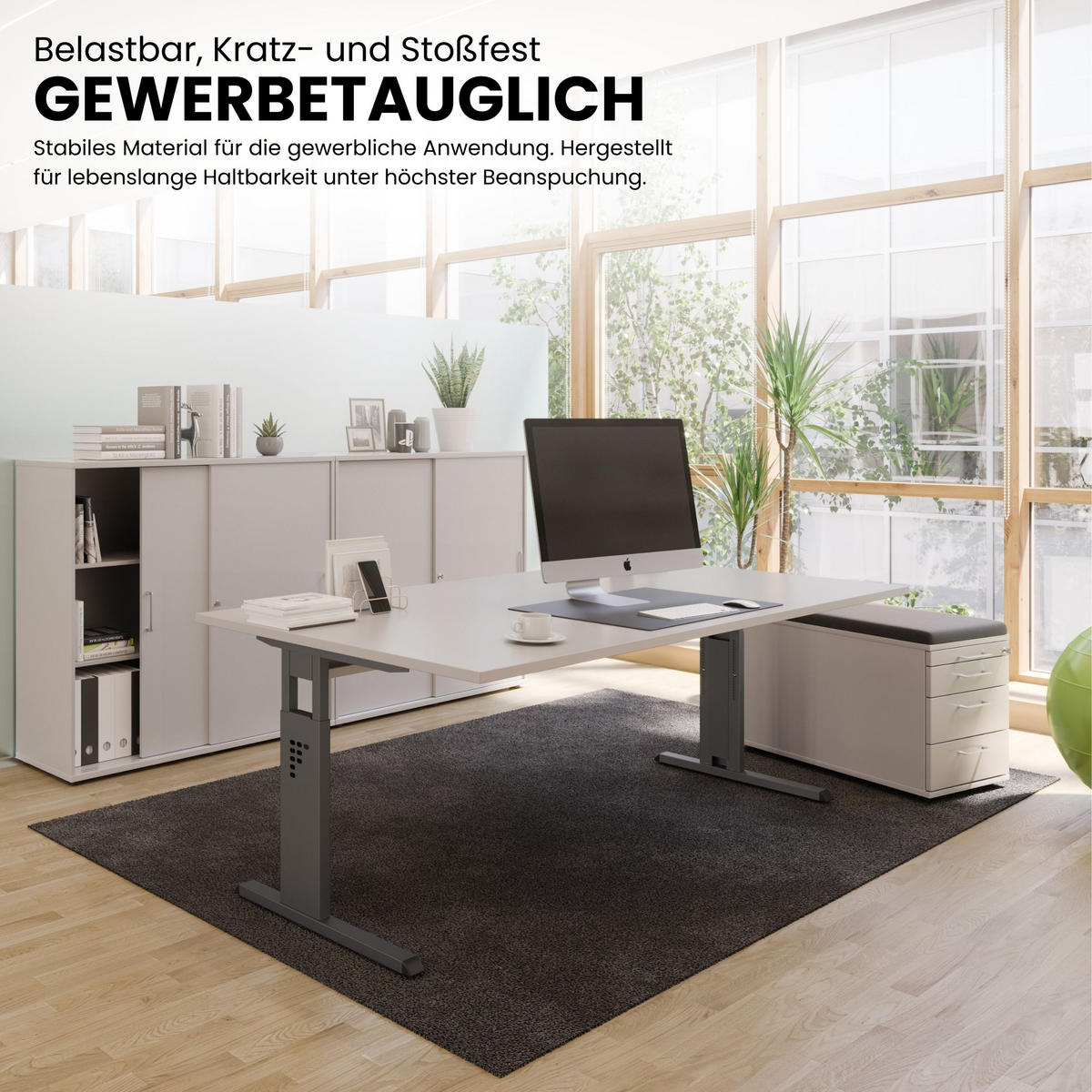 SCHREIBTISCH Serie-O 80/180/74 cm in Grau/Graphitfarben - Graphitfarben/Grau, Holzwerkstoff (80/180/74cm) - bümö