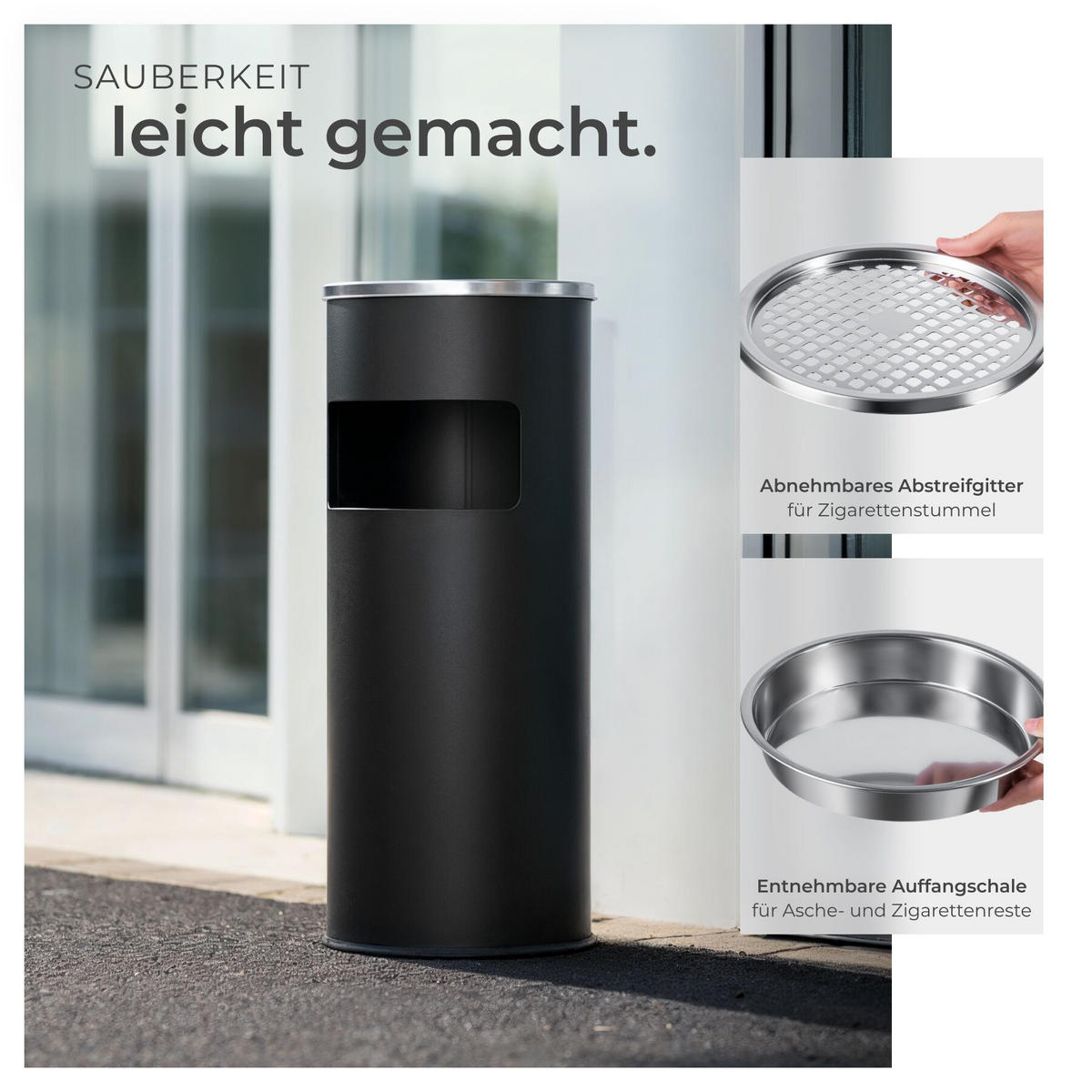 STANDASCHENBECHER , 25 x 61 cm, schwarz - Schwarz, Metall (25cm) - tectake