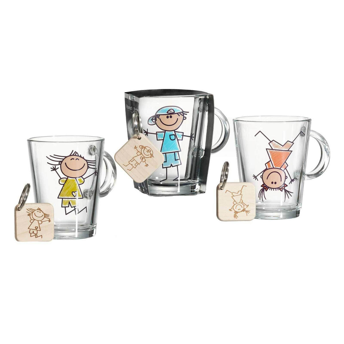 KINDERBECHER MIT SCHLÜSSELANHÄNGER Best Friends bunt 290 ml 3er Set - Multicolor, Glas (0.29L) - Ritzenhoff Breker