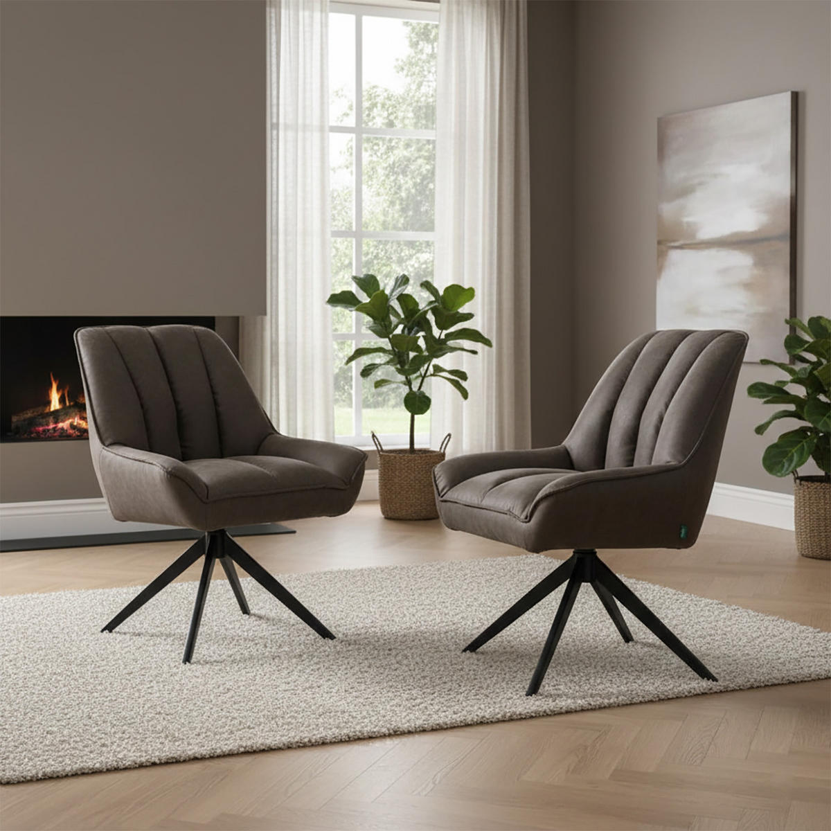 DREHSTUHL Mika-Zoe 2er-Set - Taupe/Schwarz, Textil/Metall (60/88/68cm) - DUBI Möbel
