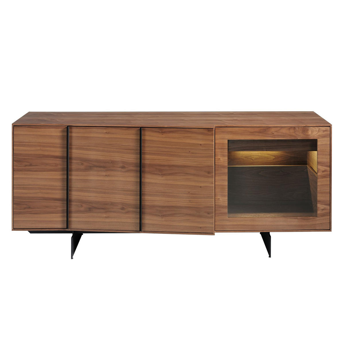 SIDEBOARD Sideboard aus Nussbaum und schwarzem Stahl mit Innenbeleuchtung 180/60/76 cm - Transparent/Walnussfarben, Holz (180/76/60cm) - ANGEL CERDA