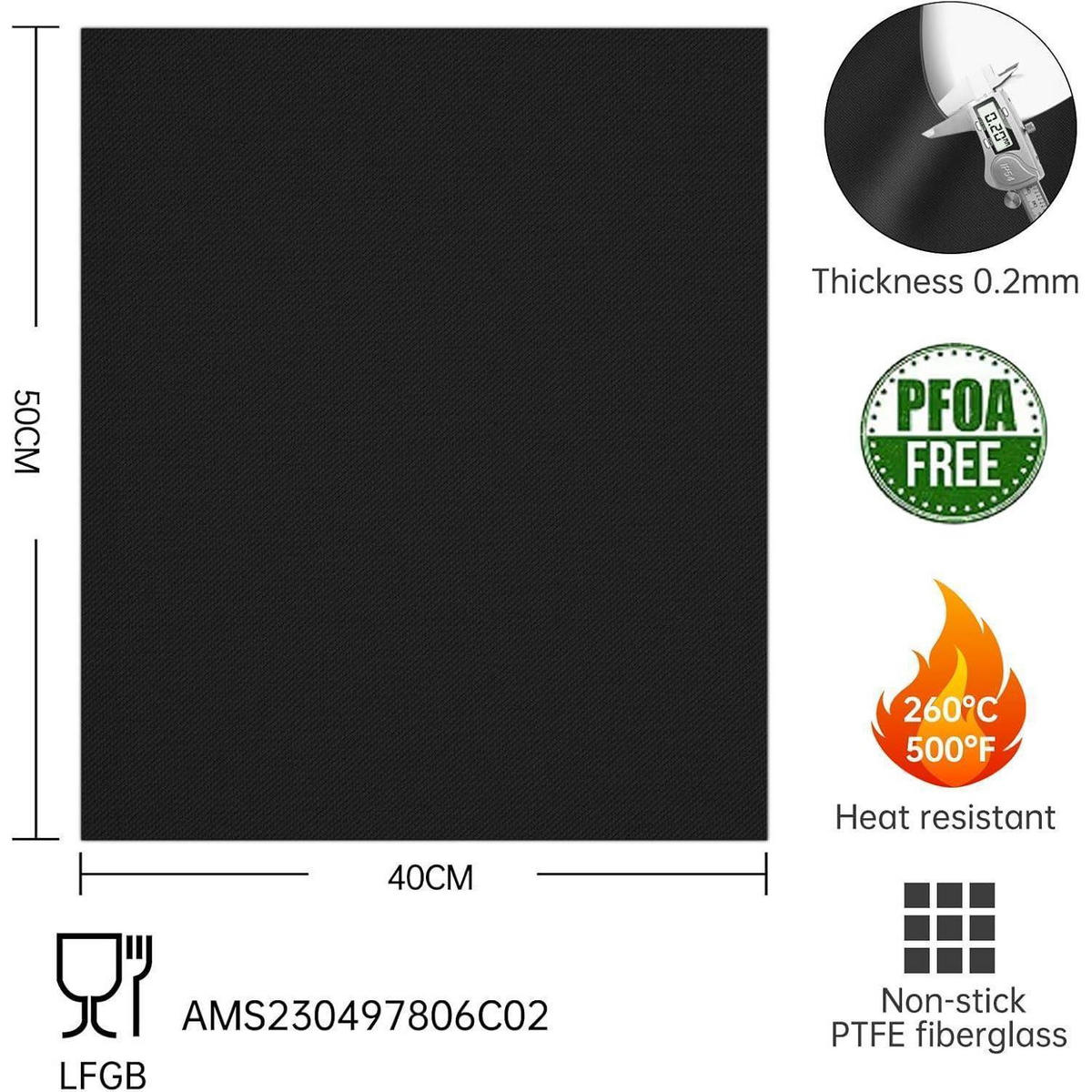 GRILLMATTE 4er Set 50 x 40 cm Antihaft - Schwarz, Textil (30/15/30cm)