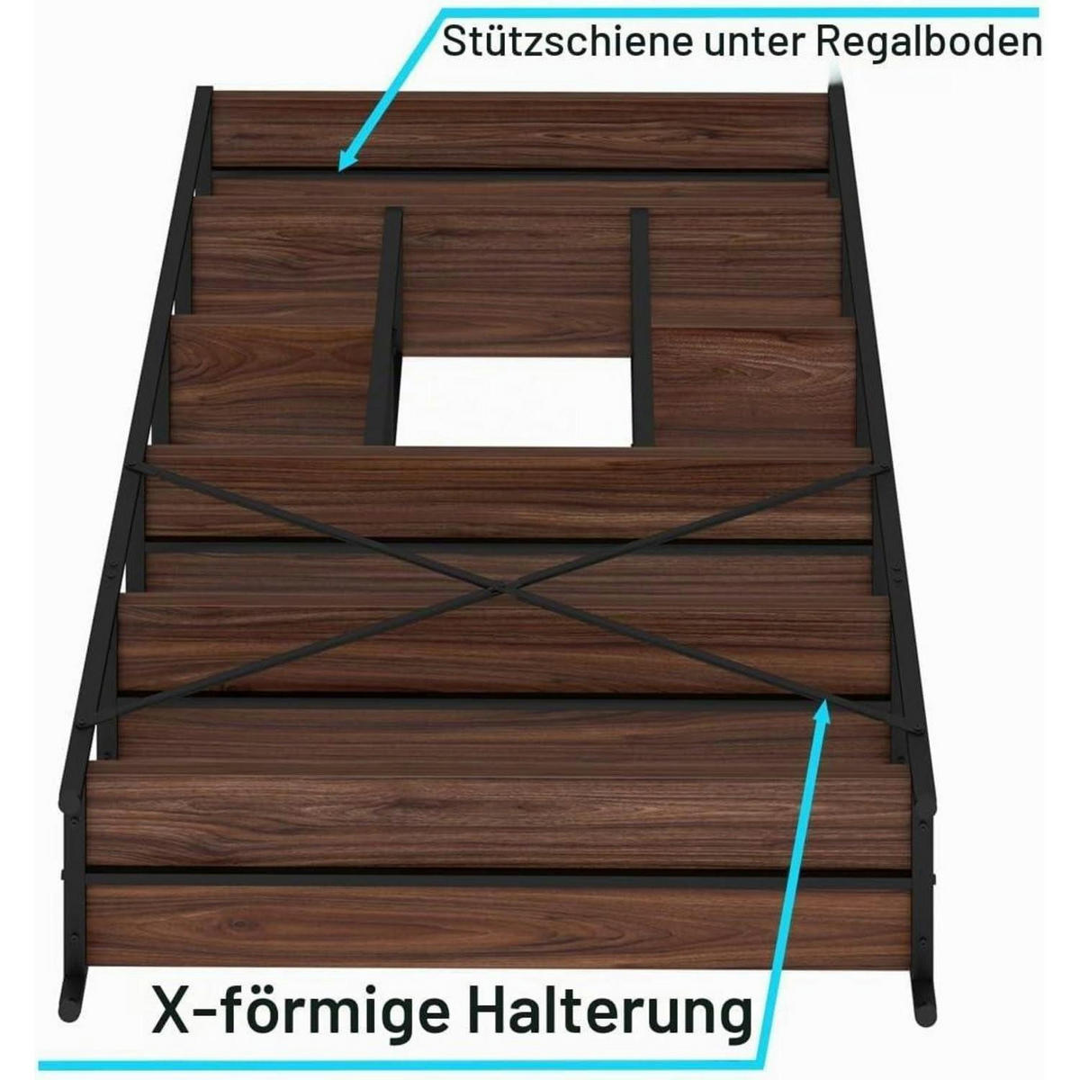 BÜCHERREGAL mit 6 Ebenen Walnuss 180 cm - Braun, Metall (120/178/30cm)