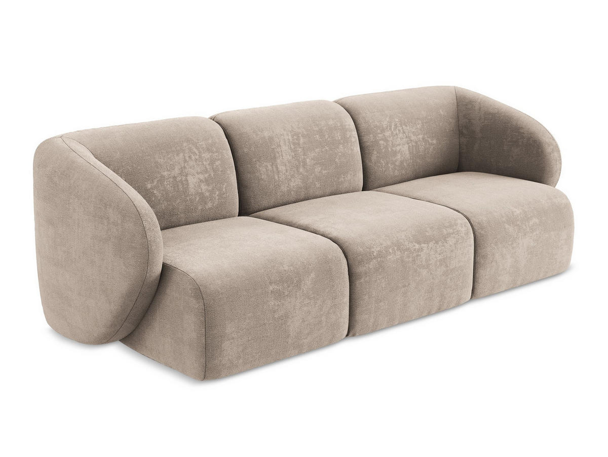 3-SITZER SOFA Chenille Stoff Beige - Schwarz/Cappuccino, Holzwerkstoff/Kunststoff (244/75/94cm) - Makamii
