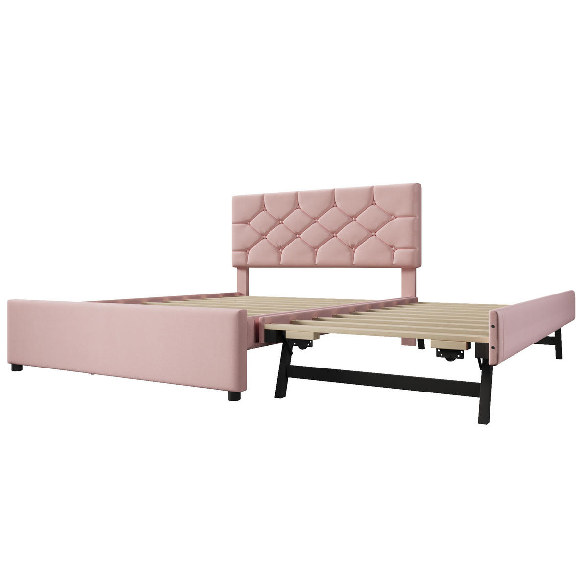 POLSTERBETT mit Rollbett 140x200 cm Samt Pink - Pink, Metall (140/200cm) - Meubliv