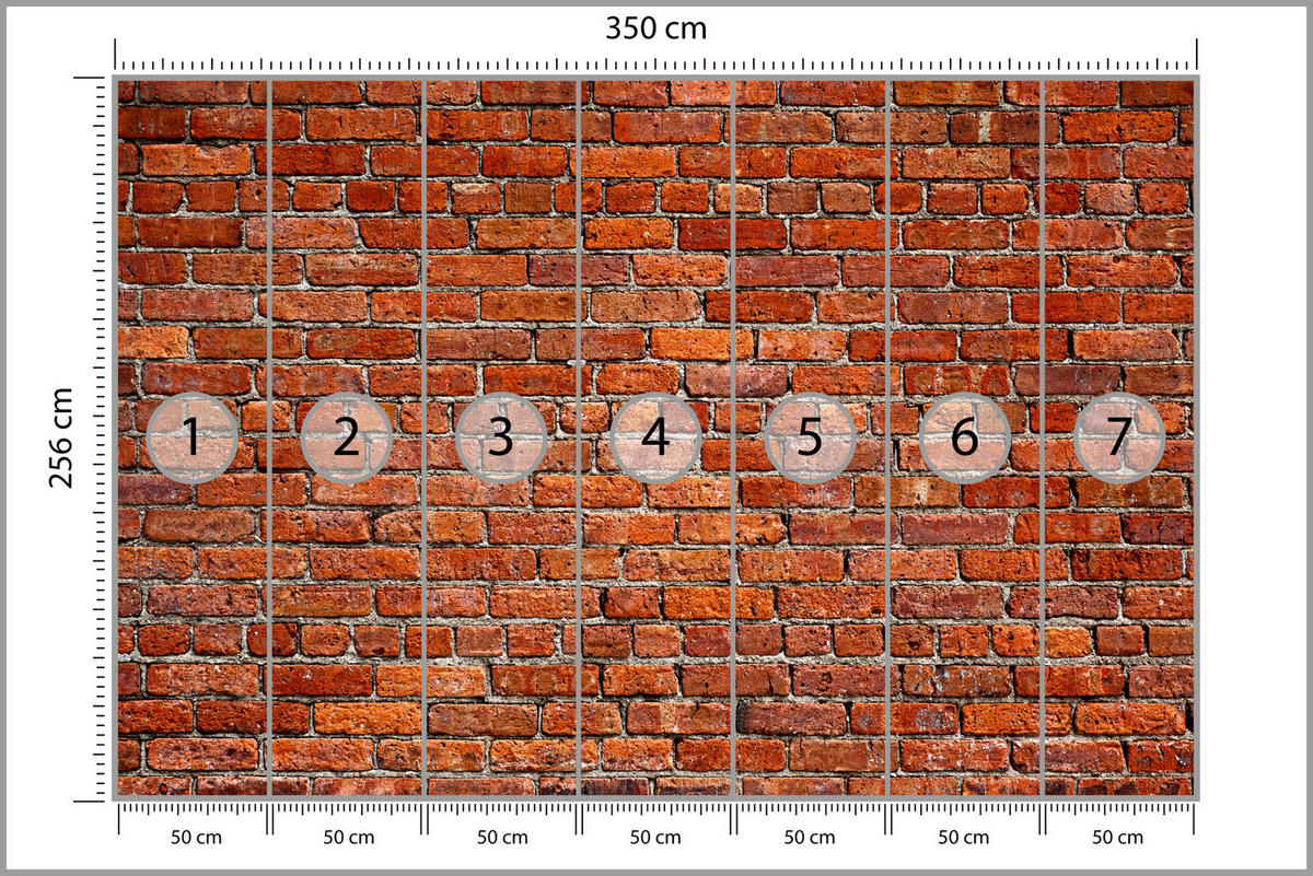 FOTOTAPETE für Wohnzimmer Backstein Ziegel 3D 350x256 - Rot/Orange, Papier (350/256cm) - Muralo