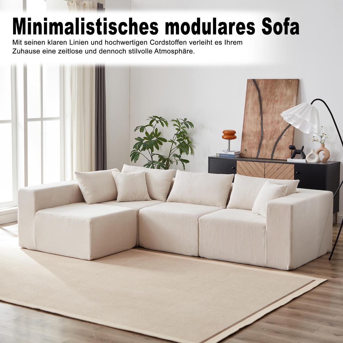 ECKSOFA 264/167/71 cm Beige Cord, 4 Sitze - Beige, Textil (167/264cm) - Oxeza