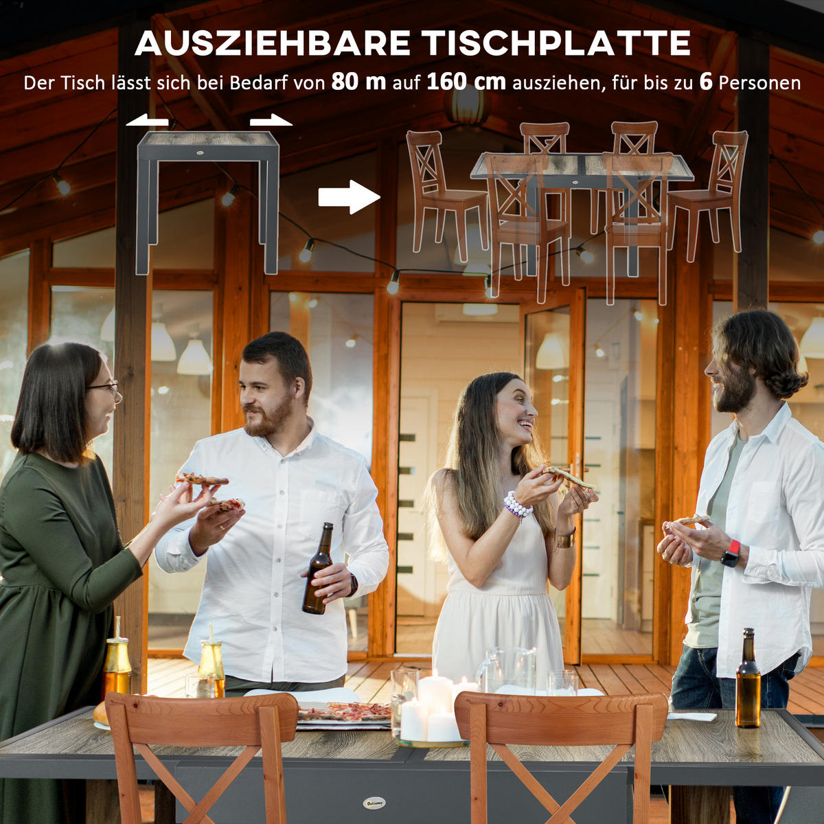 GARTENTISCH, Beige+Grau, Aluminium - Beige/Grau, Kunststoff/Metall (160/80/75cm) - Outsunny