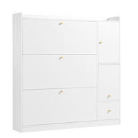 SCHUHKIPPER DE-37875 mit 3 Klappschubladen und Sitzbank Weiß - Weiß, Holzwerkstoff (119/122/24cm) - ComfortXL