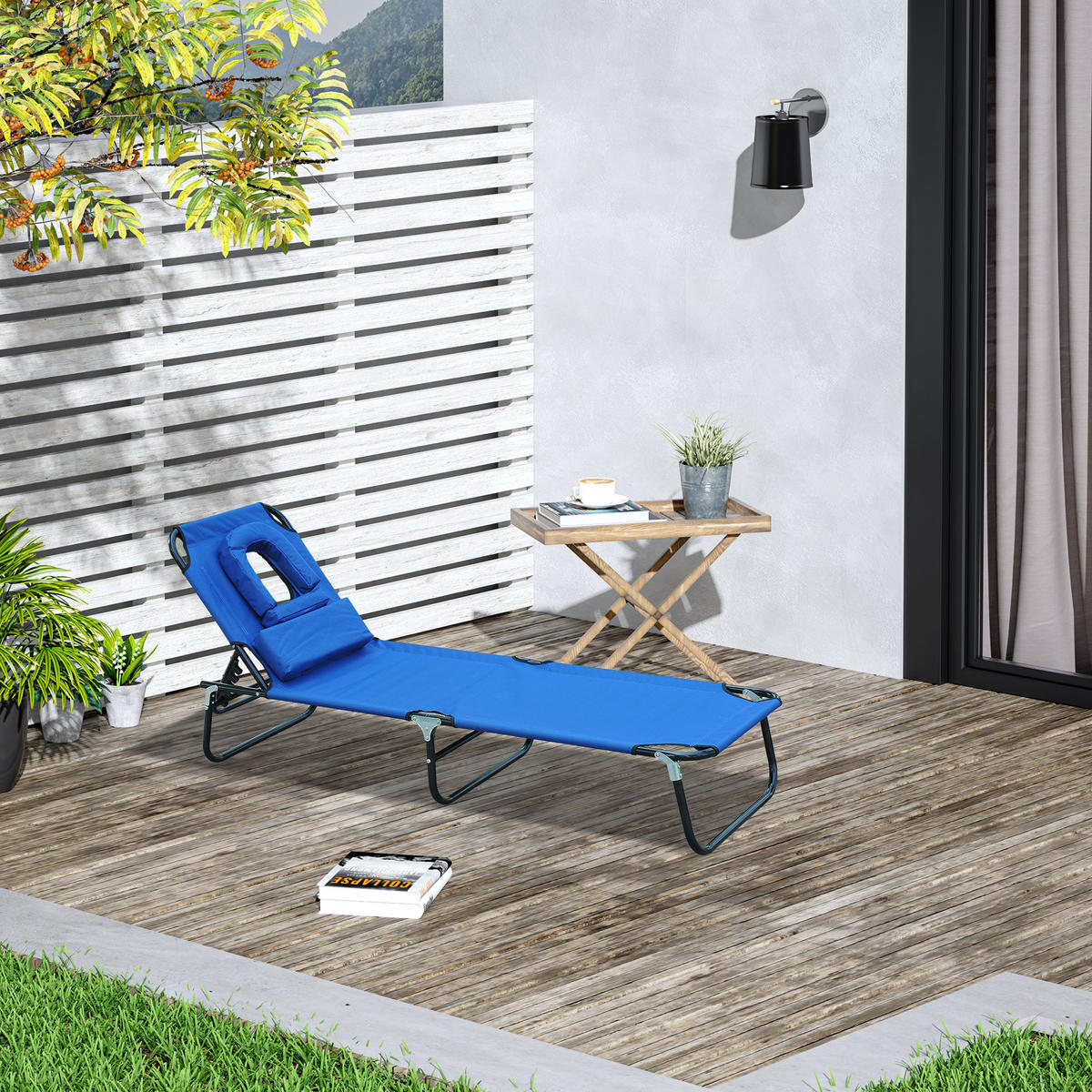 GARTENSONNENLIEGE, Einheitsmodell, Azul, 4-fach verstellbare Lehne mit Kissen, 190 x 56 x 28 cm - Blau, Metall (190/28/56cm) - Vallsero