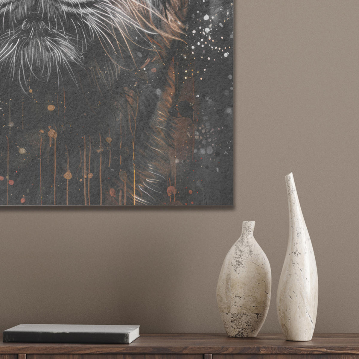 AKUSTIKBILD Tiger - Tiere - Porträt - Luxus - Schwarz Kunstdruck Schlafzimmer 50x70 cm - Braun, Kunststoff (50/70/0.9cm) - MuchoWow