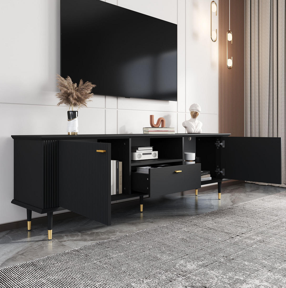 TV-SCHRANK mit Stauraum 170 x 36 x 54 cm MDF Black - Schwarz, Holzwerkstoff (36/54/170cm) - Beauniv