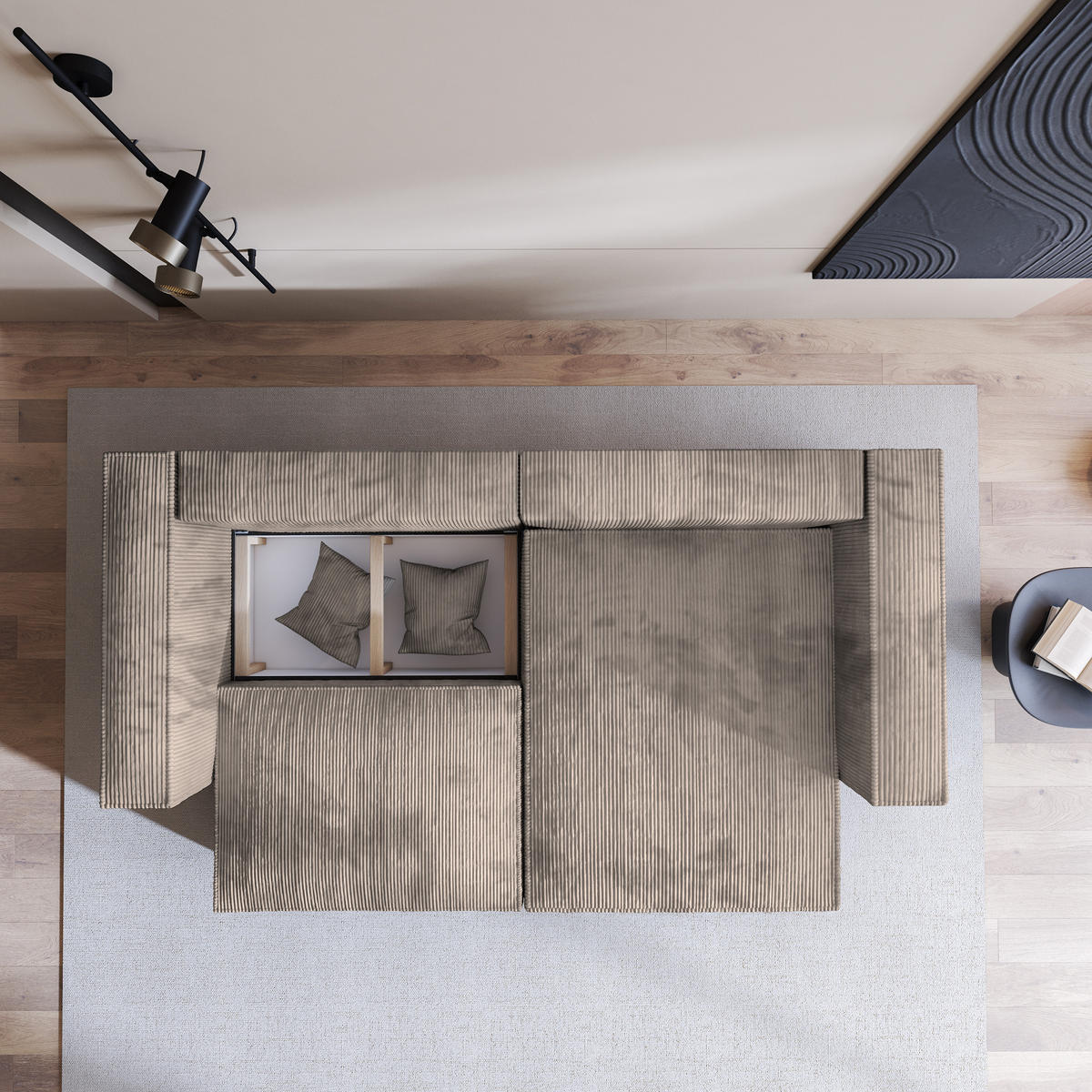 ECKSOFA NERIO P Beige Kordstoff mit Schlaffunktion - Beige, Holz (245/148cm) - MASSENO