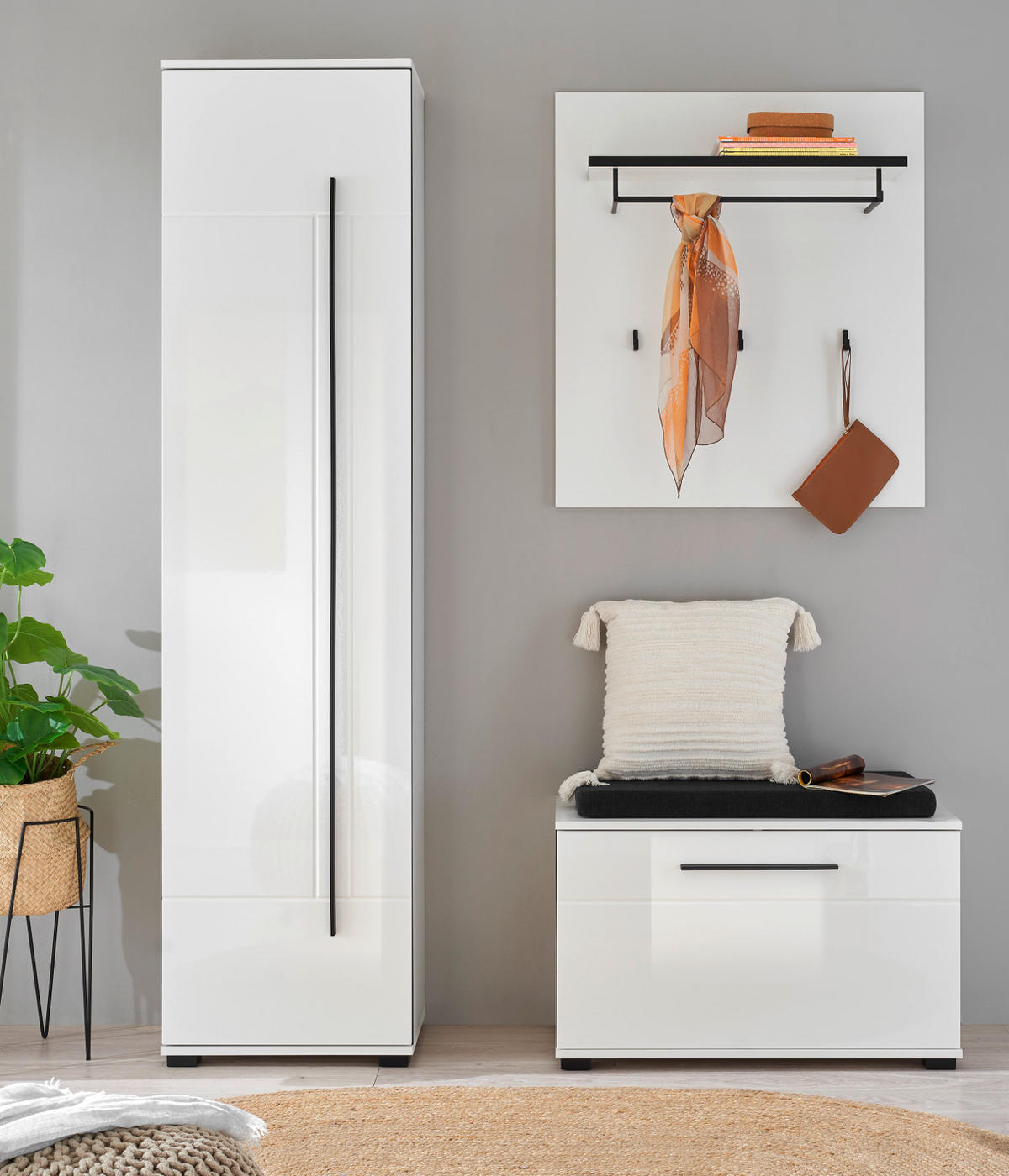 GARDEROBENBANK weiß Hochglanz 80 cm, Sitzbank mit Stauraum - Weiß Hochglanz/Schwarz, Holzwerkstoff/Kunststoff (80/50/40cm) - Furn.Design