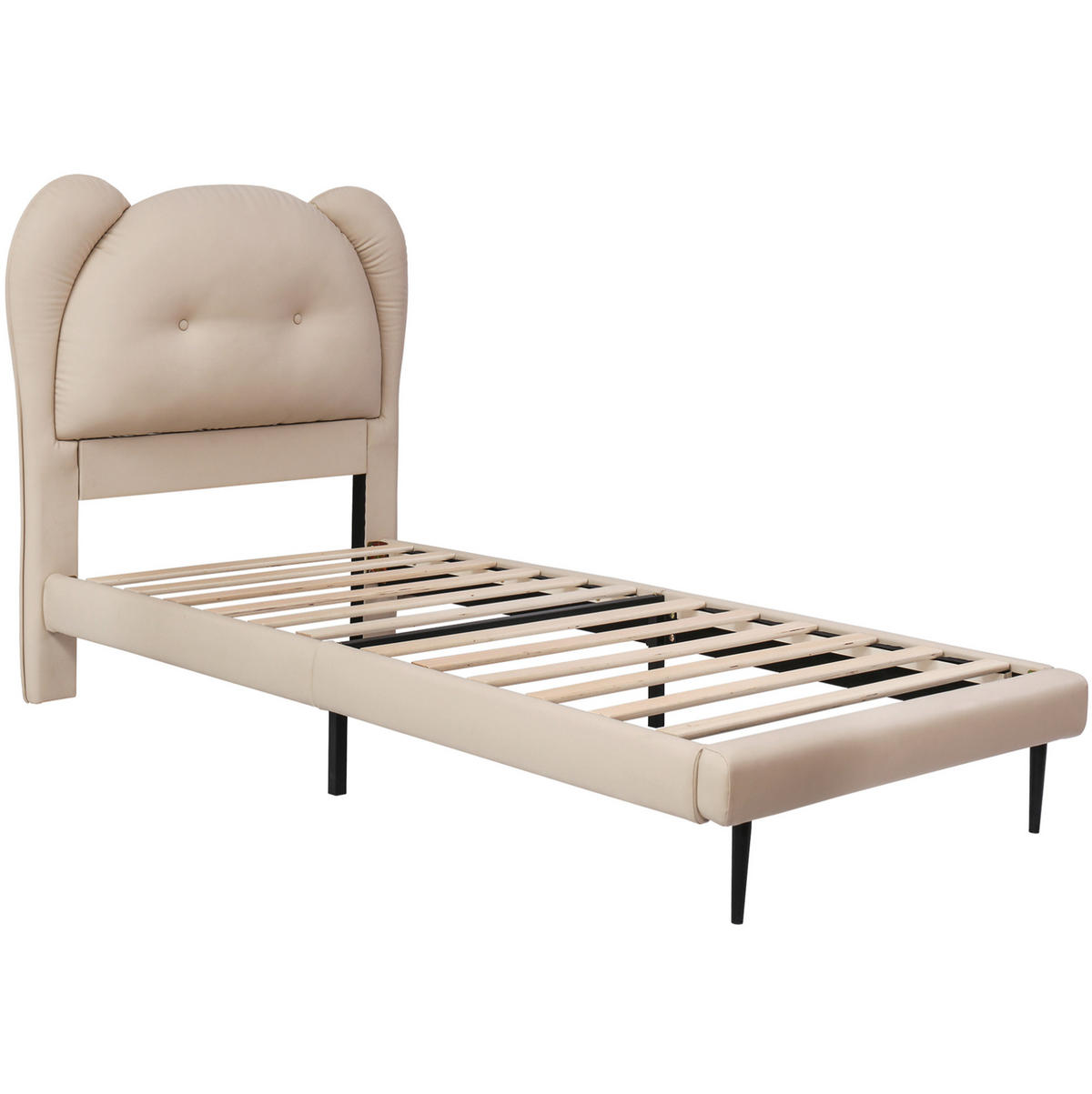 KINDERBETT 90/200 cm mit tierförmigem Kopfteil, stabilem Lattenrost und Eisenrahmen, PU, Beige - Beige, Kunststoff (90/200cm) - Redom