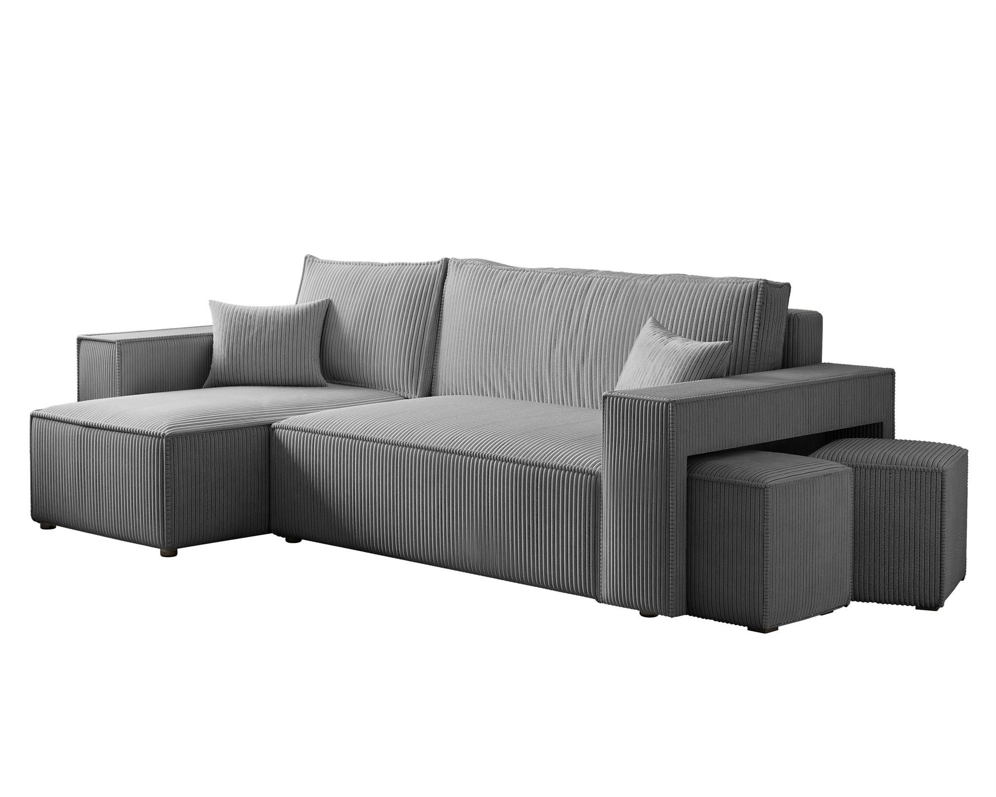 ECKSOFA Adara Inkl. Hocker - Grau, Holzwerkstoff/Textil (262/145cm) - Fun Möbel