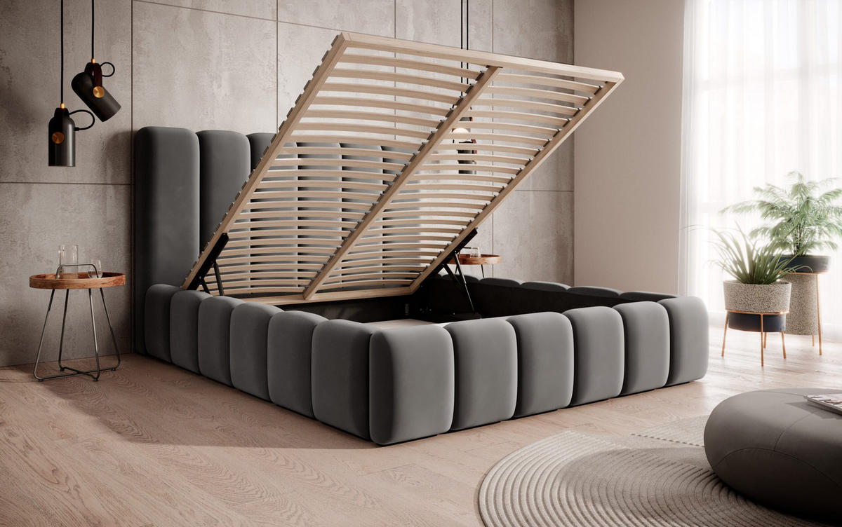 POLSTERBETT Doppelbett Rimini Grau 160x200 cm - Grau, Naturmaterialien (160/200cm) - Meblito