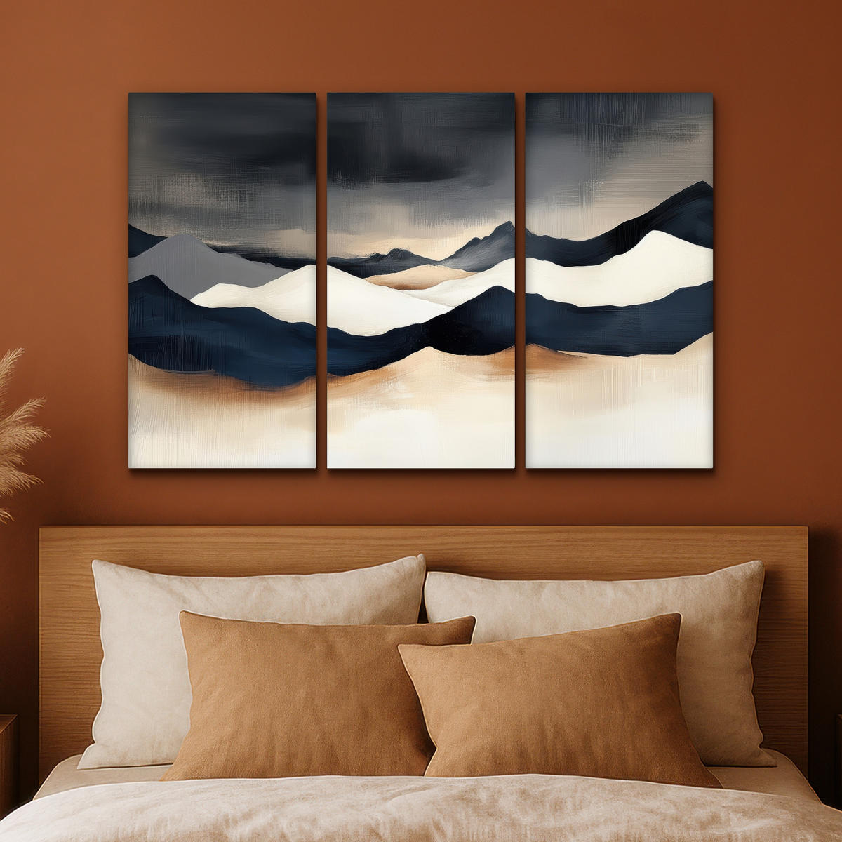 LEINWANDBILD 3er Set Landschaft - Abstrakt - Modern 120x80 cm - Dunkelblau, Textil (120/80cm) - MuchoWow