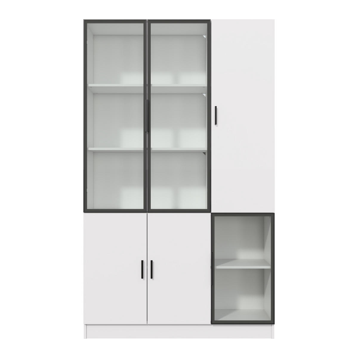 HIGHBOARD mit Glastüren 120/35/200 cm in Weiß mit LED-Beleuchtung - Weiß, Holzwerkstoff (120/200/35cm) - BEAOK