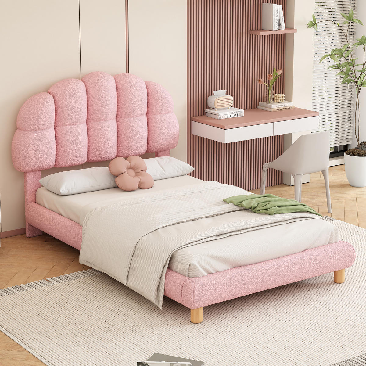 POLSTERBETT 90/200 cm rosa aus Kreisvlies mit verstellbarem Kopfteil - Rosa, Textil (90/200cm) - OKWISH